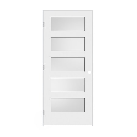 Codel Doors 32"x80"x1-3/8" Primed 5-Panel Equal Panel w/White Lami Glass Interior Shaker 6-9/16" RH Prehung Door 2868pri8405GLRH1D6916